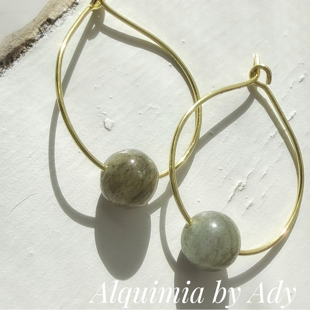 Gold Teardrop Earrings • 8mm Labradorite
